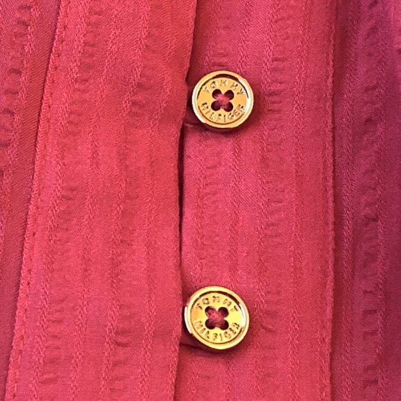 Tommy Hilfiger Blouse Coral Top Puckered Long Sleeve Neck Button Womens Large - Picture 10 of 14
